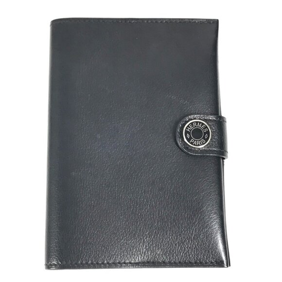 HERMES logo R.M.S Passport Cover Stationery passport case Calfskin Black - Picture 1 of 12